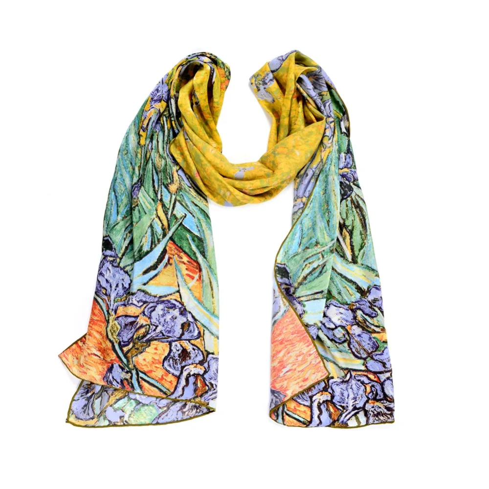 Koop SALUTTO 100% Real Zijden sjaal Voor Dames Van Gogh olieverf Mode Luxe Merk Designer Hot selling Sjaals Vrouwelijke