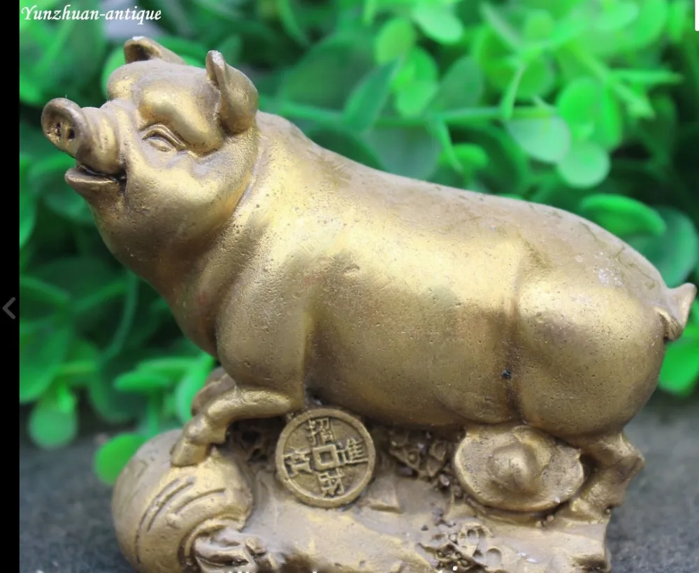 

671115799*++China Brass Wealth Yuanbao Money Zodiac Year Pig Pigs Swine Swines Animal Statue