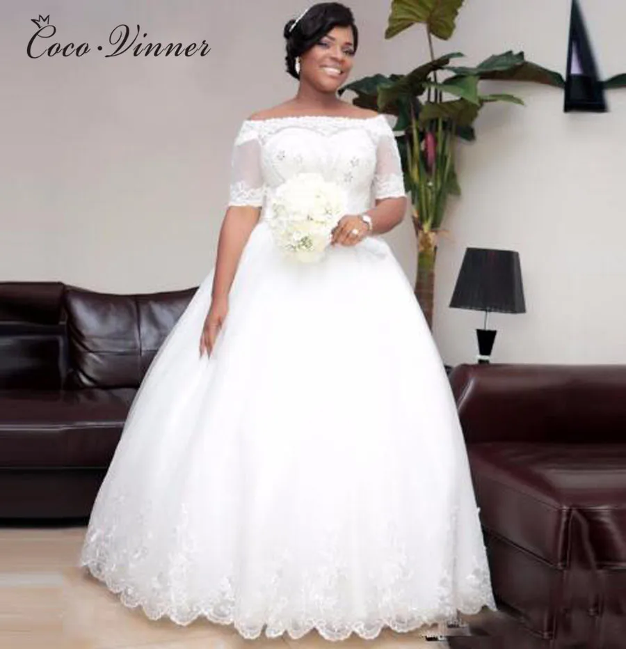 Короткий рукав длина до пола Африка свадебное платье бальное платье стиль кружево с бисером и хрусталем Свадебные платья с аппликацией W0407