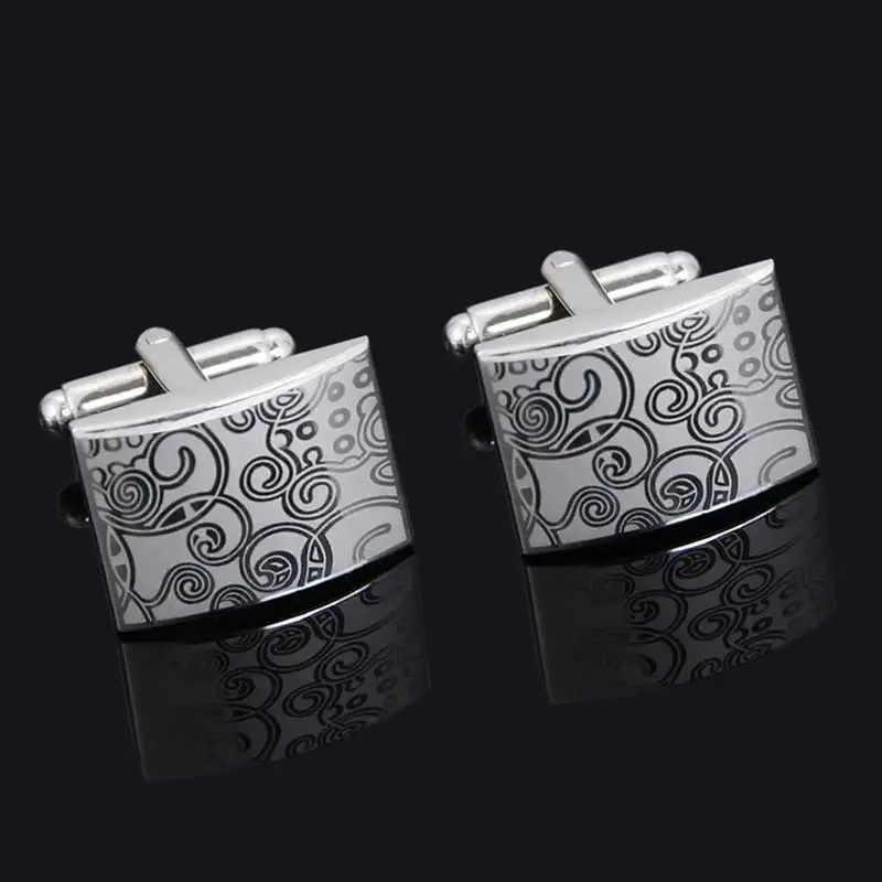 

Laser Sculpture Fashion Cufflinks For Men Gift Brand Silver Colour Shirt Cuff Button High Quality Free Shipping Metal Cuff Link
