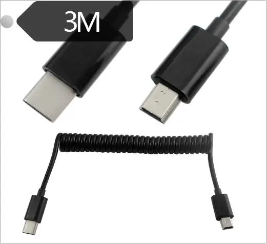 

Macbook usb3.1 type-C male to MINI5pin telescopic spring line 3 m data cable for Huawei Samsung millet Android mobile phone