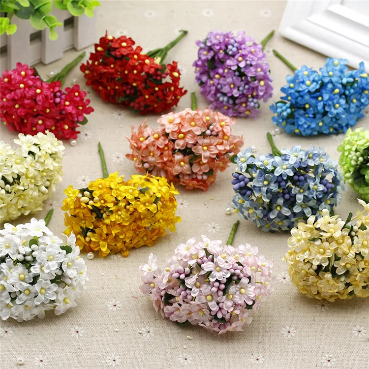 

Hot sale 12pcs/bunch Artificial Plum flower Stamen Berry Flower Fake Flowers For Wedding Decoration DIY Scrapbooking Wreath