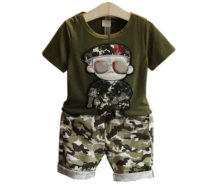 643 32 De Descuento2019 Verano Niños Niño 3 6 8 Camiseta Pantalones Cortos Bebé Niño Verano Verde Traje Militar Conjuntos De Ropa Vestidos De