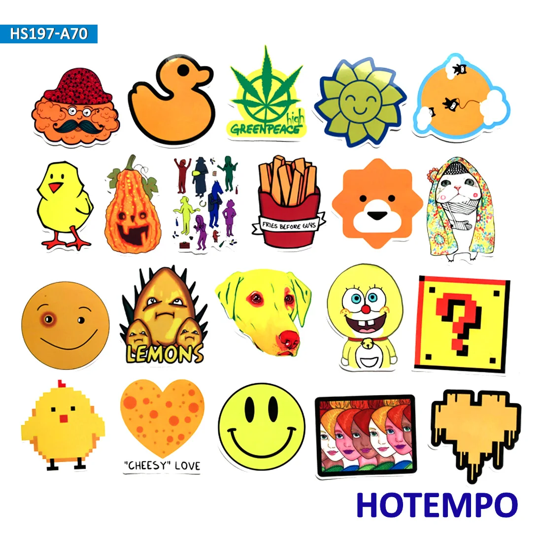 70pcs Cute Catoon Yellow Pattern Sticker Icon for Mobile Phone Laptop Luggage Skateboard Fixed Gear Bike Guitar Decal Stickers