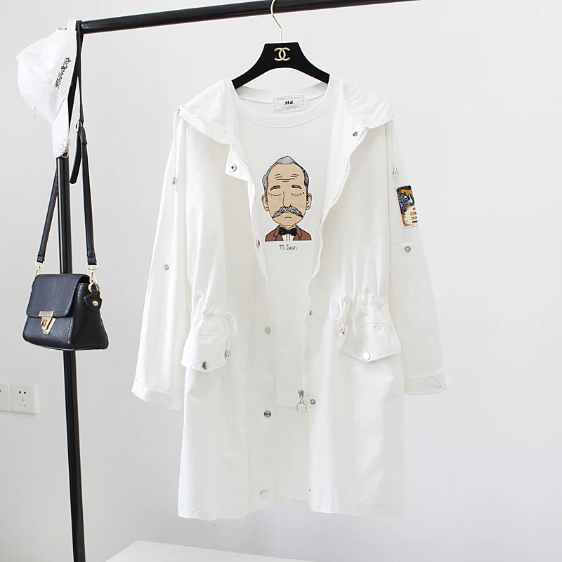Length Student light white Trench Hooded Spring Casual Blue Tops 2017new Green K309 Pink light Loose Coat Thin Yagenz Costume Size Medium Summer Female Large Light q117O