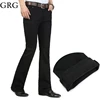 High Quality Men Winter Worm Fleece Color Black Boot Cut Jeans Business Casual Flare Pants Mid Waist Trousers 1
