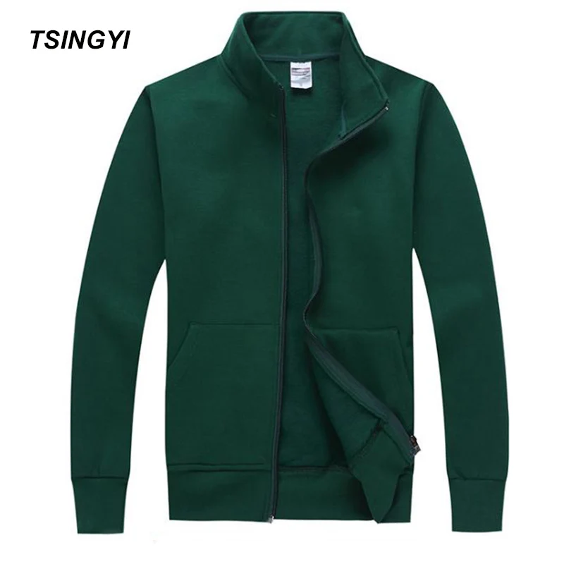 Tsingyi Autumn Fleece Cardigan Solid Men Hoodies B