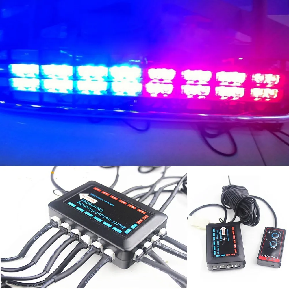 

16 Led strobe flash car light with controller kit Blue Red flashing Warning Police Fireman hazard beacon day light fog lamp 12V