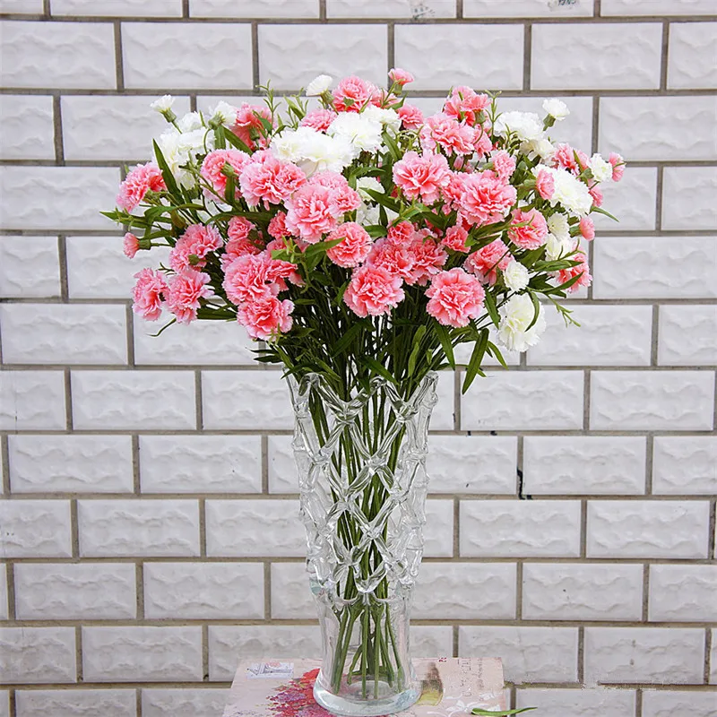 Flone 6 Heads Artificial Carnation Flower Simulation Small Carnation Fake Silk Flower Branch Home Decor Floral Festival Gift (3)