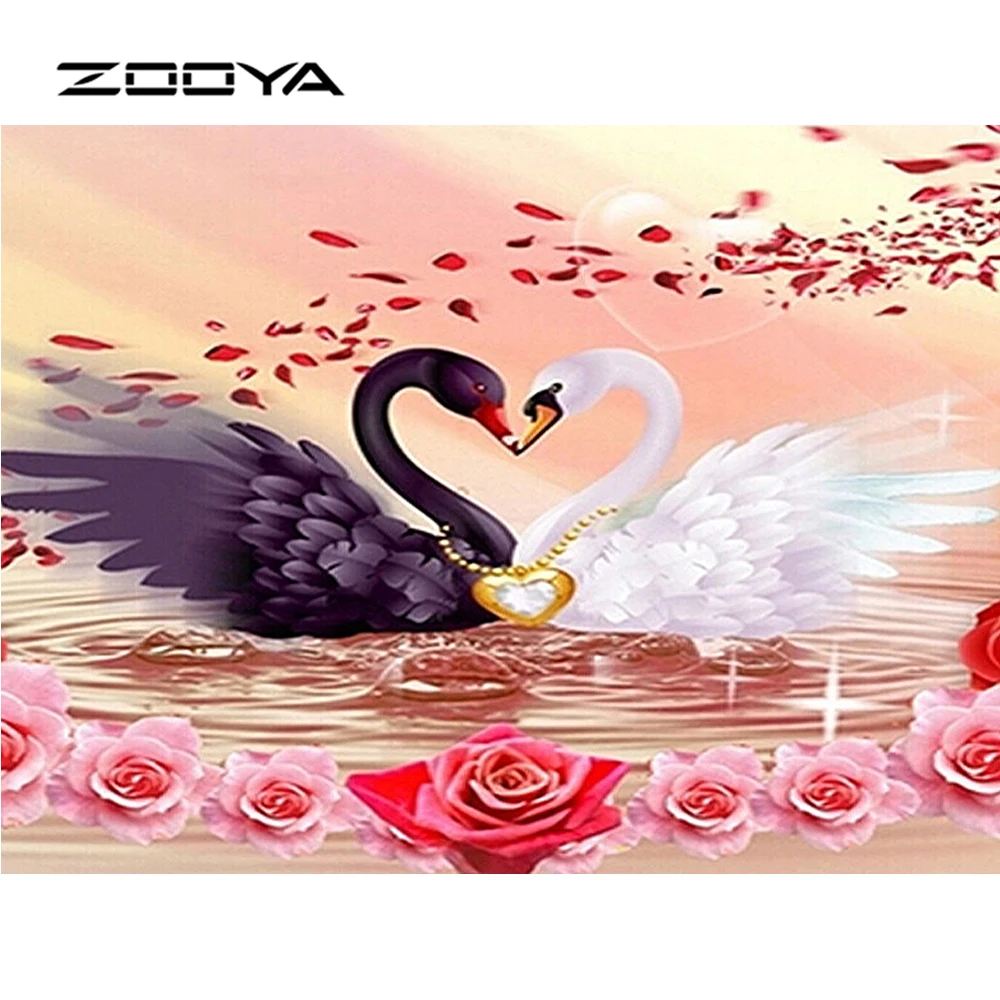 

ZOOYA Square Diamond Painting Black&White Swan Heart Diamond Painting DIY Diamond To Draw Love Embroidery Home Decoration SF400