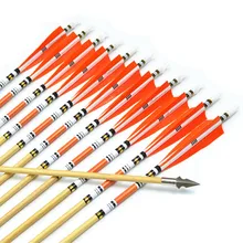 12pcs New 31″Wooden Arrows with 5″orange Turkey Feather Broadhead for Recurve bow