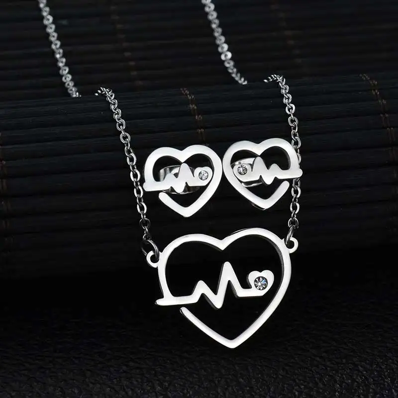 Nextvance сердцебиение волна ЭКГ кулон ожерелье серьги набор из нержавеющей стали Сердце ювелирный набор для медсестры/доктора колье Femme - Окраска металла: Style7