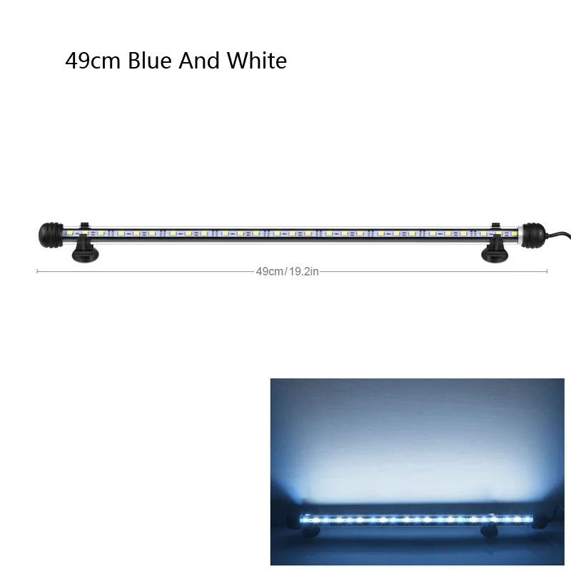 Аквариум лампа светодиодный свет бар IP68 Водонепроницаемый 19/29/39/49 см подводный светильник Аквариумы декор Освещение Система электроснабжения ЕС - Цвет: 49CM White and Blue