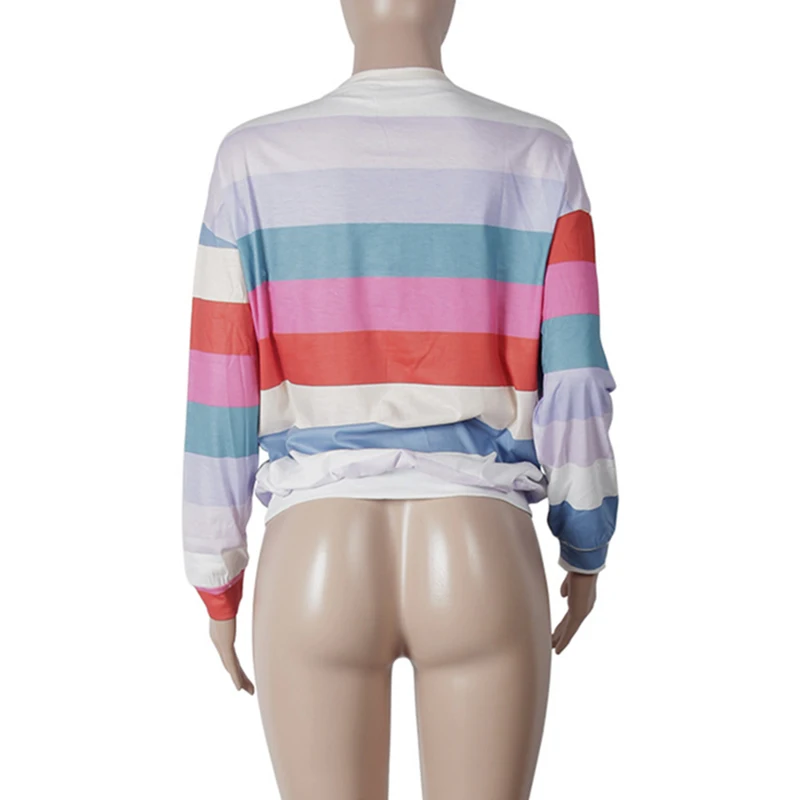 stripe patchwork loose women tshirt t-shirts 2018 new autumn long sleeve harajuku tee shirt femme casual ladies tops blusas Tops