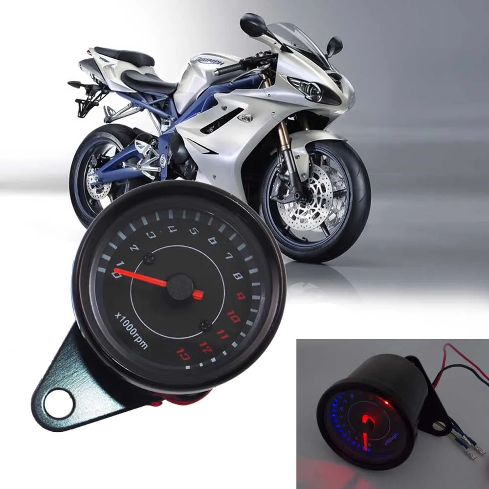Universal 12V Motorcycle Tachometer Meter Gauge 13K/13000 RPM Moto LED