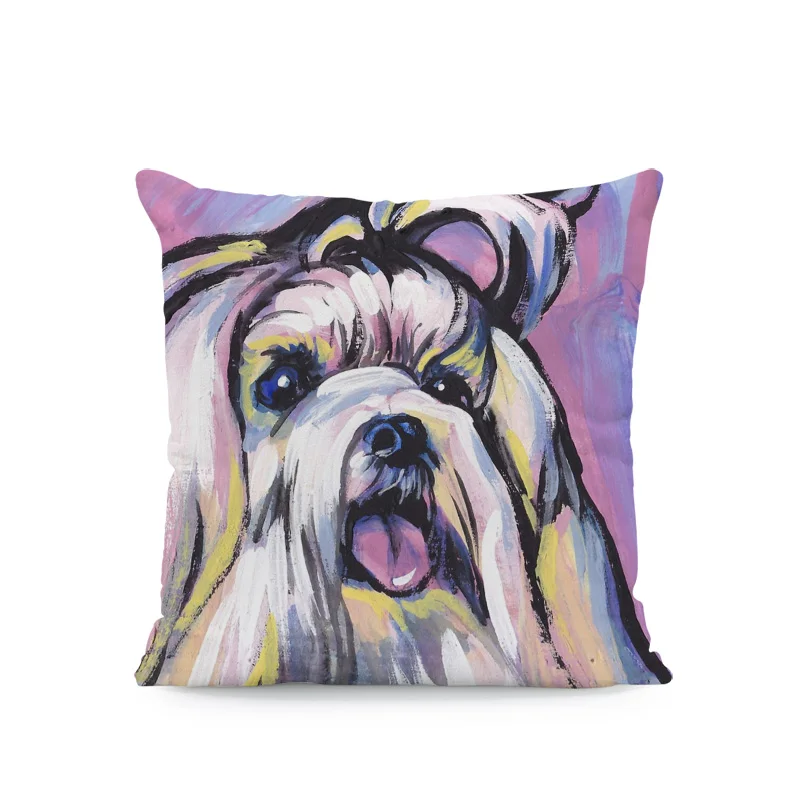 Oil Painting Dog Pillow Cushions Bull Terrier Chihuahua Dachshund Peach Skin Cover Pillows Decoration Home Sofa Seat Pillowcases