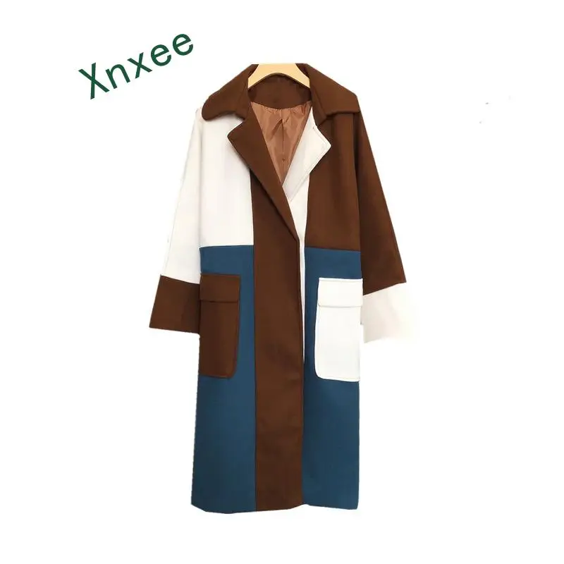 

Трендовая продукция Xnxee 2019, Женское шерстяное пальто большого размера, корейская модная одежда, осенняя одежда с имитацией сращивания