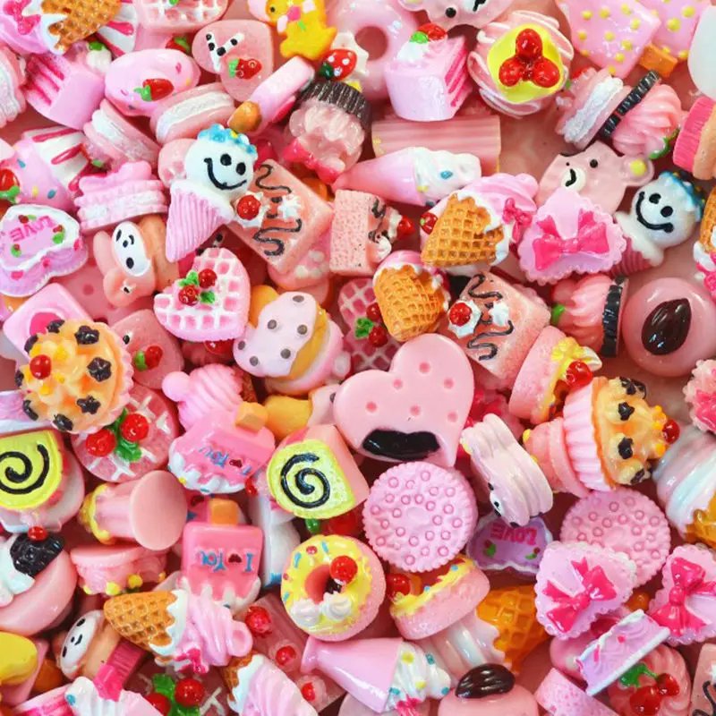 100PCS DIY Slime Charms With Candy Sugar Chocolate Cake Resin Flatback of Slime Beads for Ornament Scrapbook Crafts Toy 