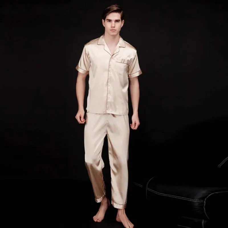 Mens White Silk Pajamas - Breeze Clothing