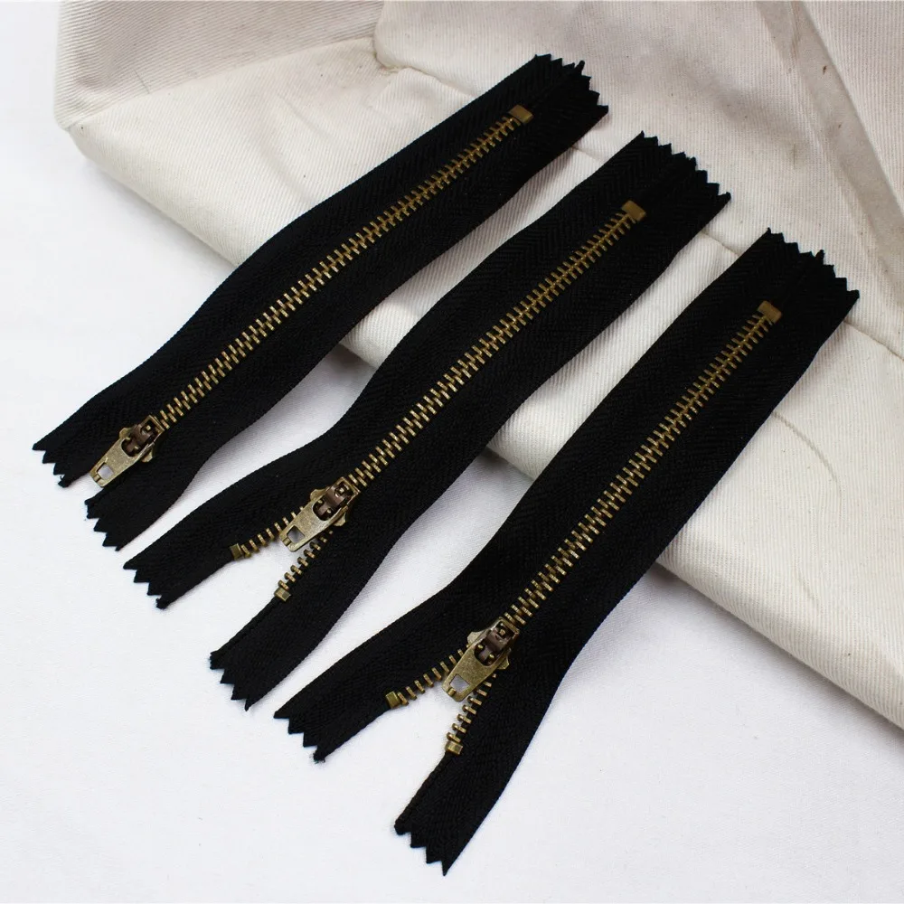 

16536-F1 , 5 pcs 12cm Length Zippers Black Open End Metal Bronze Teeth Sewing Zippers Accessories For Jeans Casual Pants Placket