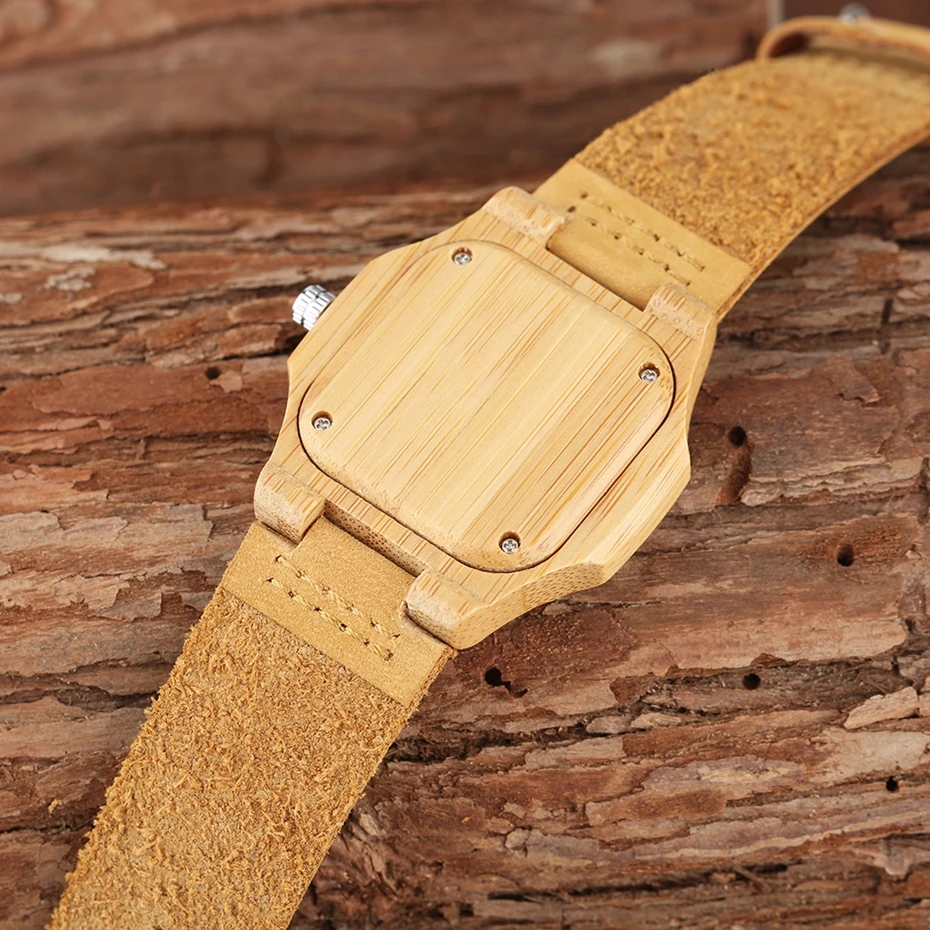 Men Women Wooden Watch Creative Round Shape Dial Light Wood Case Genuine Leather Band Bamboo Wood Clock Male Reloj de madera TOP 2017 (12)