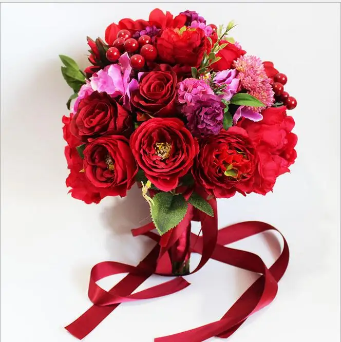 Diy New Red Rose Bride Bridesmaid Wedding Hand Holding Rose Flower