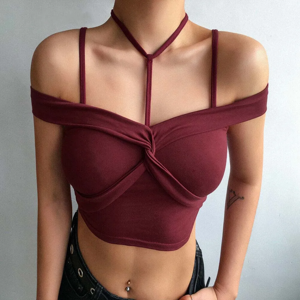 

Women Sexy Bandage Crop Top Elegant V Neck Tank Off shoulder Bustier Vest Evening Party Club Bralette Fashion tunique femme