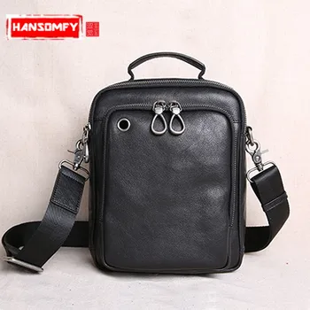 

Genuine Leather Men's Bag Business Shoulder Messenger Bag Tide Bags Small Shoulder Korean Version of The Headphone Plug Casual