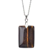 Rectangle forme pierre naturelle pendentif Collier oeil de tigre oeil de tigre pierre naturelle Collier pendentif collares mujer 2017