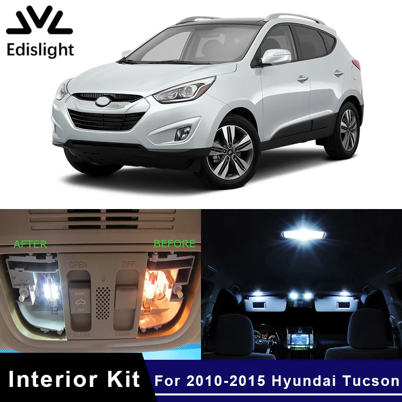 

Edislight 8Pcs Ice Blue White LED Lamp Car Bulbs Interior Package Kit For 2010-2015 Hyundai Tucson Map Dome Trunk Plate Light