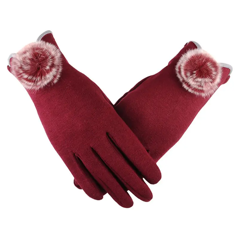 Women Fashion Plush Ball Winter Warm Gloves Ski Wind Protect Hand Gloves guantes eldiven handschoenen 40FE1522