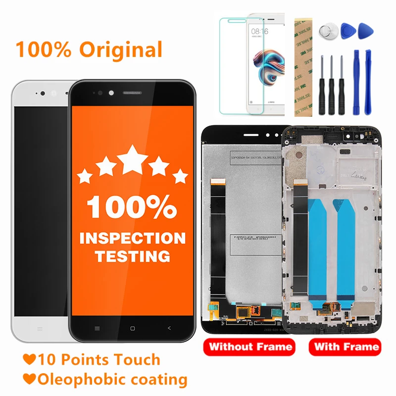 Mi A1 LCD Display + Frame Original White 10 Point Touch Screen Panel For Xiaomi Digitizer Replacement Parts | Мобильные телефоны и
