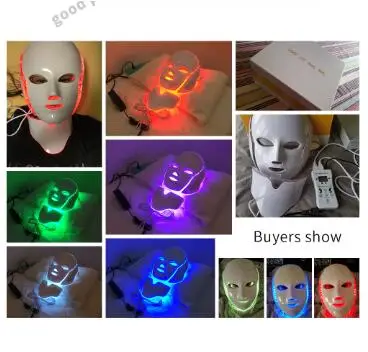 7 цветов свет светодиодный маска для лица с шеи Омоложение кожи Уход за лицом Красота анти акне терапия отбеливание