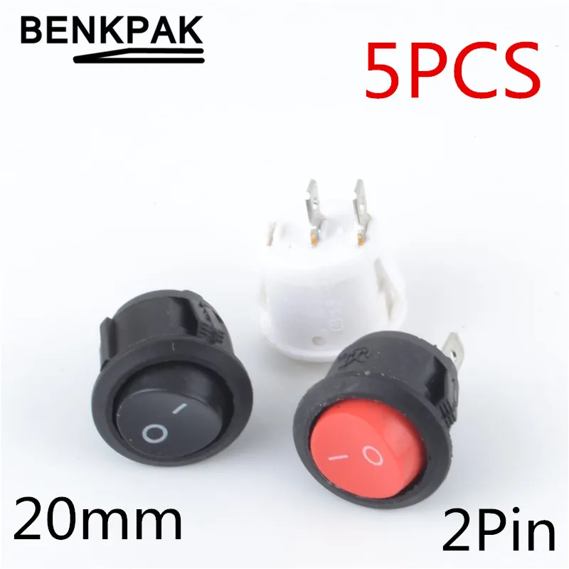 

5pcs Round Boat Rocker Switches Black/Red/White 2 Pin ON-OFF Rocker Switch
