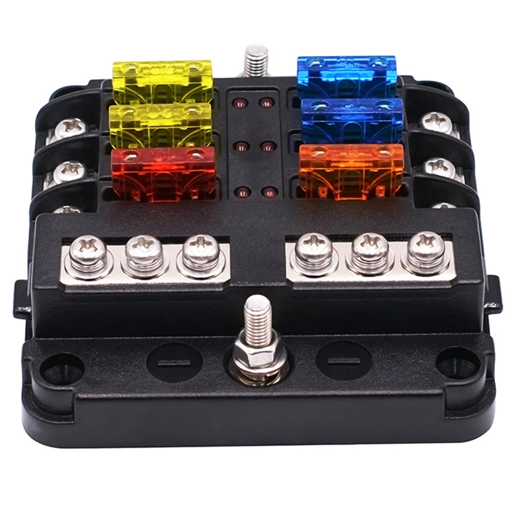 

6 Way Heat Resistance Insulation Fuse Box Positive Negative Screws Fixing Safe LED Indicator Car Block Holder Flame Retardancy