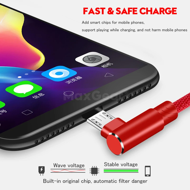 Кабель Micro USB L 1 м 2 3 90 градусов кабель для быстрой зарядки и передачи данных Samsung