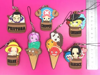 

7pcs/lot One Piece Luffy Ace Nami Sabo in barrel Original Japanese anime rubber mobile phone charms keychain strap D039