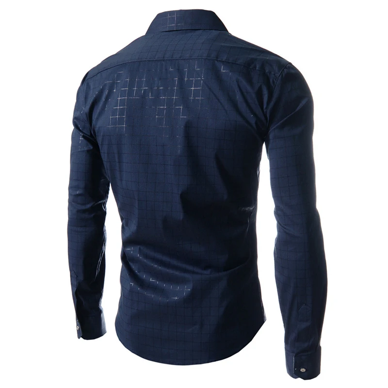 عارضة الرجال قمصان مربعة النقش كم طويل العلامة التجارية قميص الربيع الخريف أزياء الرجال اللباس قميص الأعمال Camisa الاجتماعية قمصان حجم الآسيو...