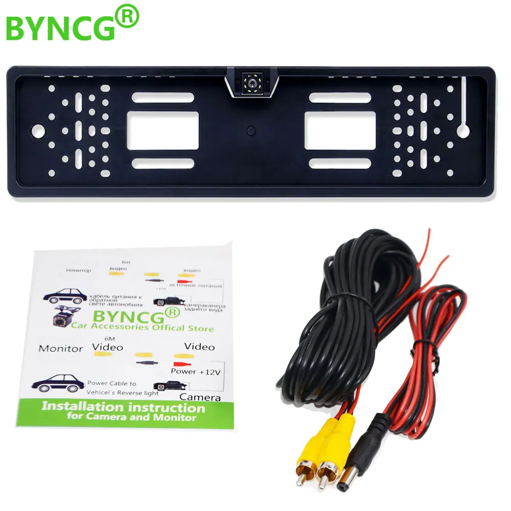 

BYNCG 2018 New Arrival European Car License Plate Frame Auto Reverse Backup Rear View Camera 12LED Universal CCD Night Vision