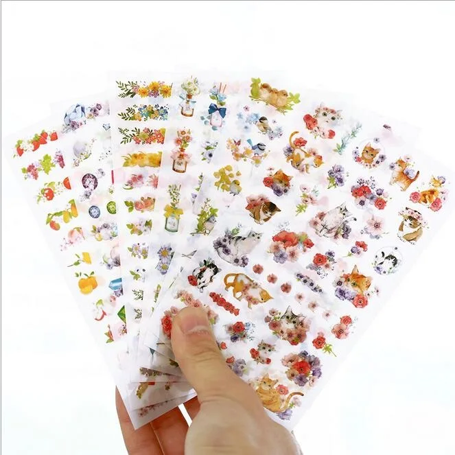 

15packs/lot New Flower Cat series PET sticker SET Decoration label scrapbooking stickers office school supplies