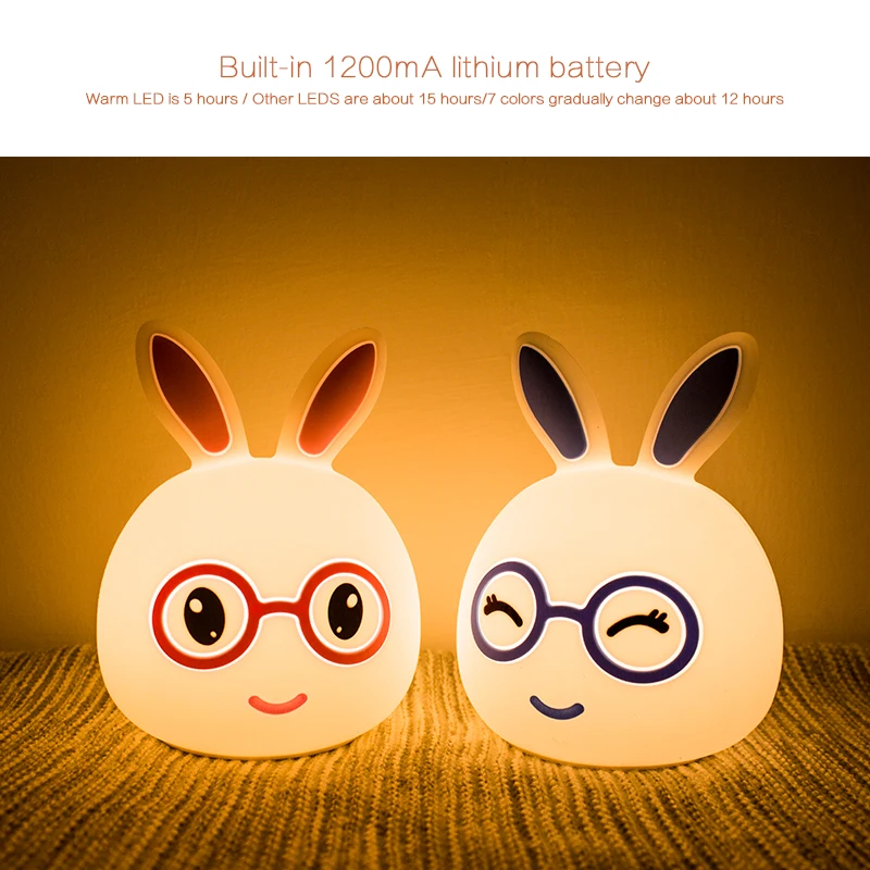 

LED Silicone Table Lamp Rabbit Shape With USB Charging For Lovely Animal Room Decoration Night Light