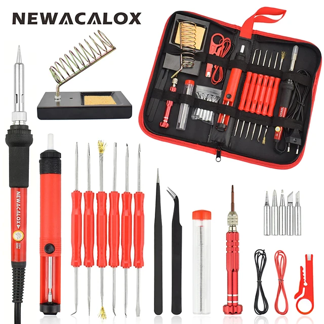 NEWACALOX 60 Вт EU/US универсальный Электрический паяльник Комплект отвертка демонтажный насос наконечник провода плоскогубцы + сумка для инструментов 26 шт./компл./.