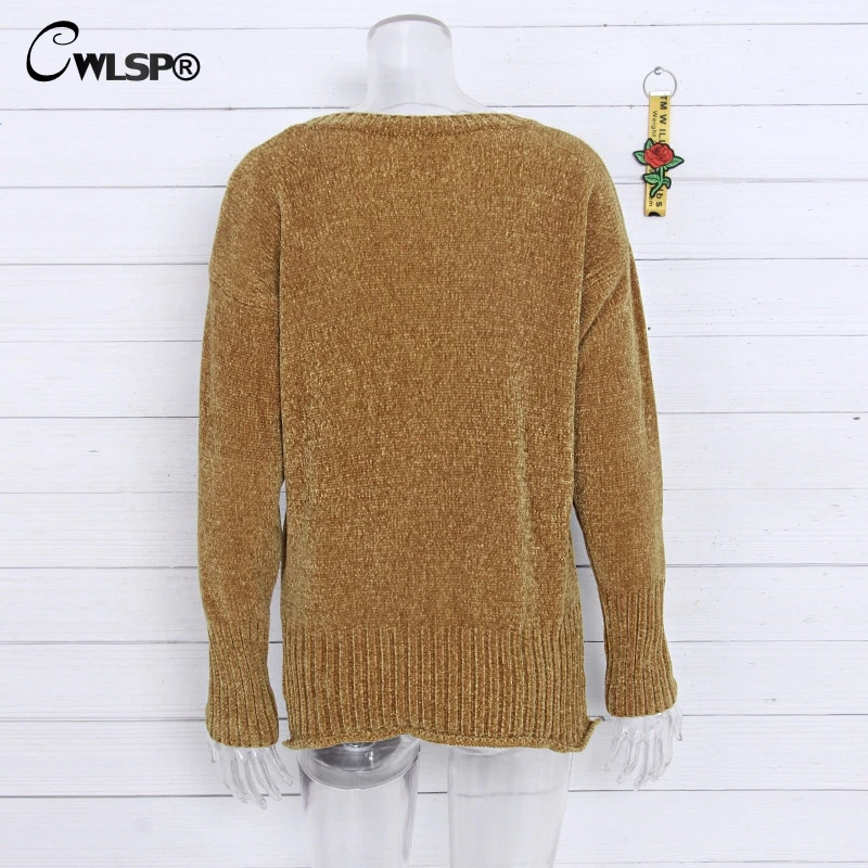 CWLSP 2018 Autumn Winter New Sweater Women O Neck Hedging Loose Pullover Casual Sweater Sweaters Jumper QZ2875