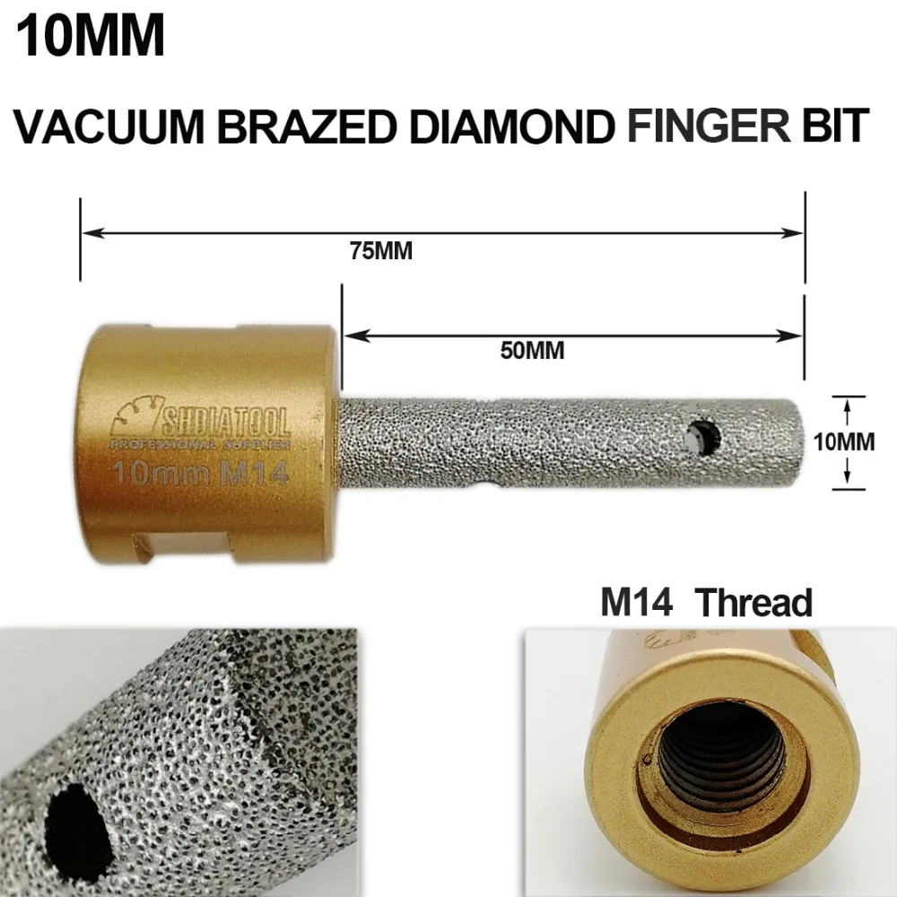 SHDIATOOL 2pcs Dia10mm M14 Thread Vacuum Brazed Diamond Finger Bits Tile Countertop Milling bits Enlarge Marble Drilling bit