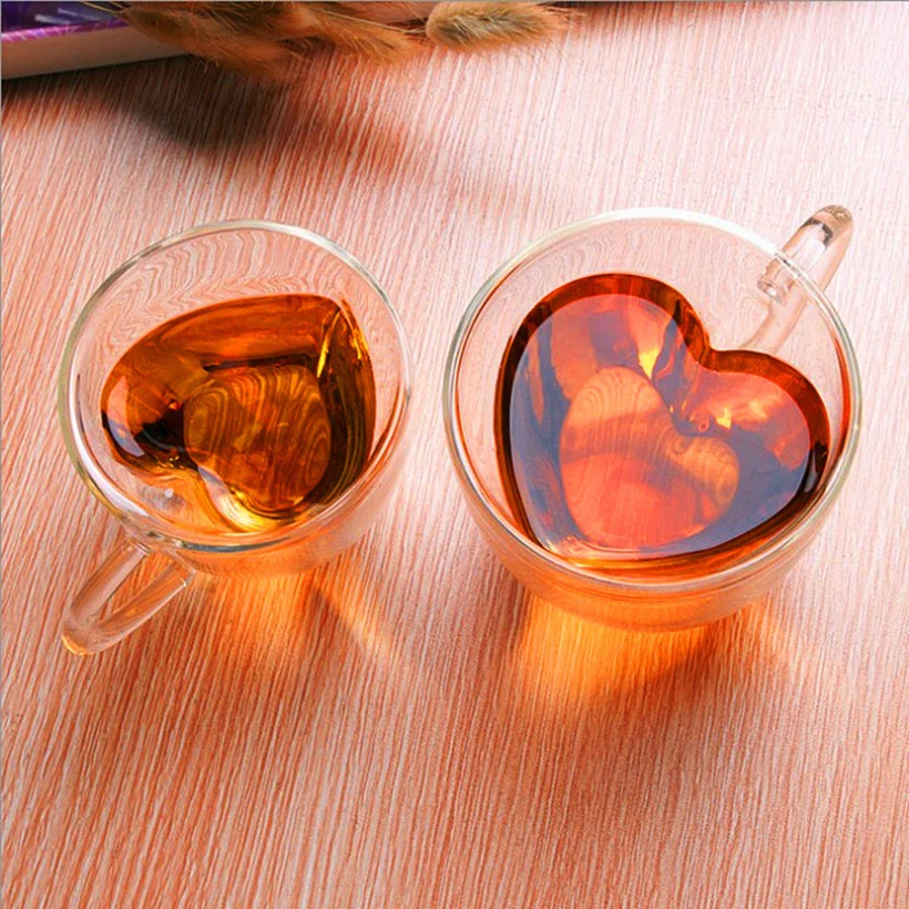 1Pcs Heart Shaped Heat Resisting Double Wall Clear