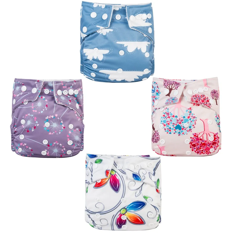 100 Printed Polyester Cloth Diapers With Microfiber Inserts Reusable Washable Baby Nappies