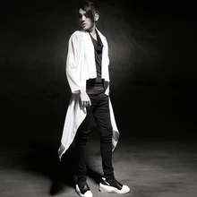 Удлиненная рубашка в стиле хип-хоп с открытой строчкой, мужская одежда в стиле панк-рок, свободный крой, черный, белый цвет, весна-лето