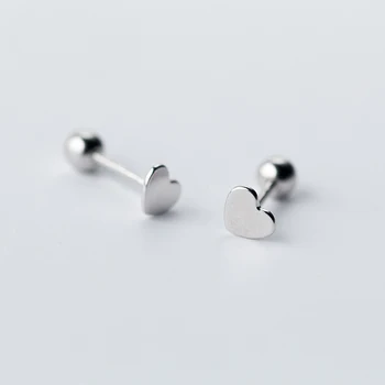 

MloveAcc Small Smooth Heart Pure 925 Sterling Silver Screw Stud Earrings for Women Girls Children Kids Mini Minimalist Jewelry
