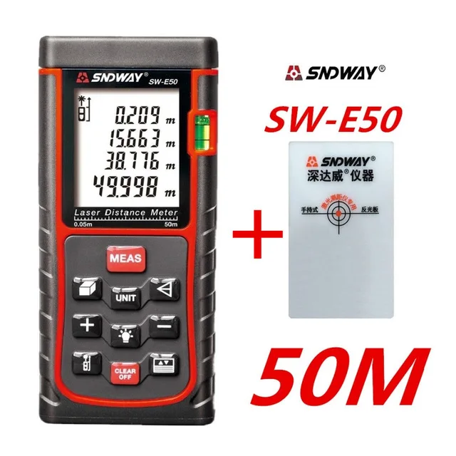 

50M SNDWAY Digital handheld Laser distance meter Rangefinder SW-E50 Roulette Ruler Range finder Tape Measure Area Volume trena
