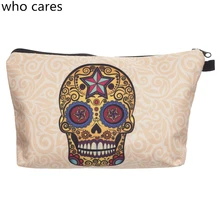 Hot Sale Cosmetic Bag Women Neceser Portable New Make Up Bag 3D Print Mexican Skull Organizer Bolsa feminina Travel Toiletry Bag